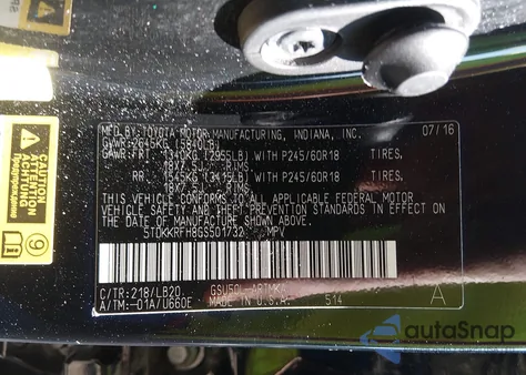 2016 Toyota Highlander Xle V6 из США, поврежденный, VIN 5TDKKRFH8GS501732